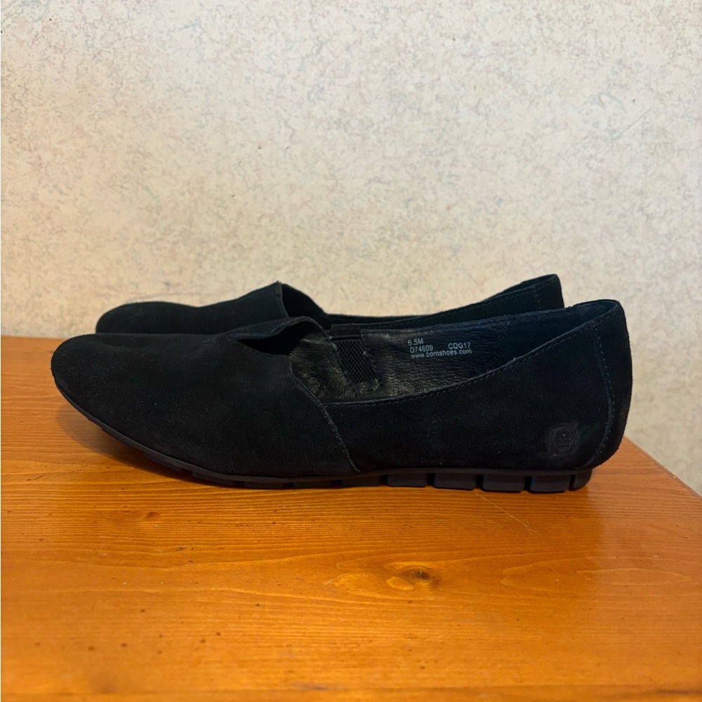 Born Sebra Black Suede Women's Size 6.5 Loafers Slip Ons